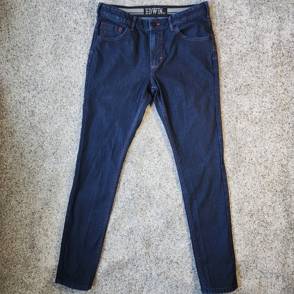 Edwin‎ JERSEYS Edge Slim Straight Jeans Men's 32 Dark Wash Stretch Denim Japan